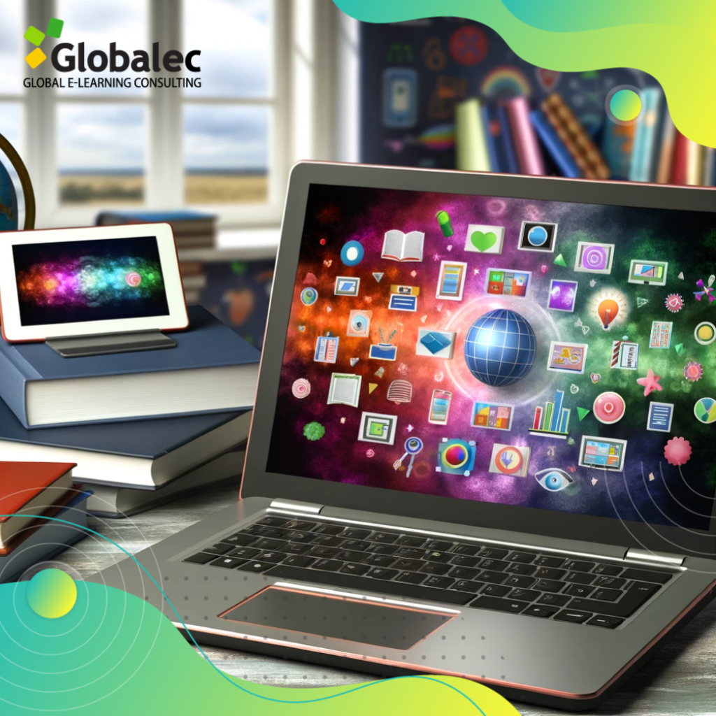 Computadora y tableta mostrando cursos de e-learning